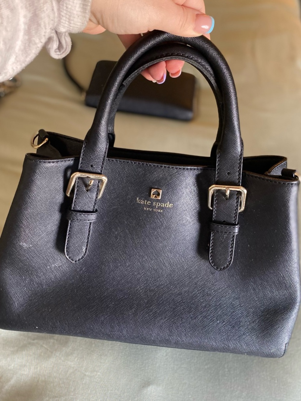 kate spade set Black Leather Satchel with Detachable Strap